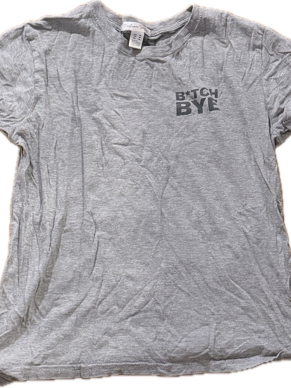 Gray Graphic Tee with "B*TCH BYE" Chest Print